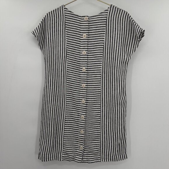 Madewell Stripe Play Button Back Linen Tunic Shift Dress Women's M - Picture 4 of 11